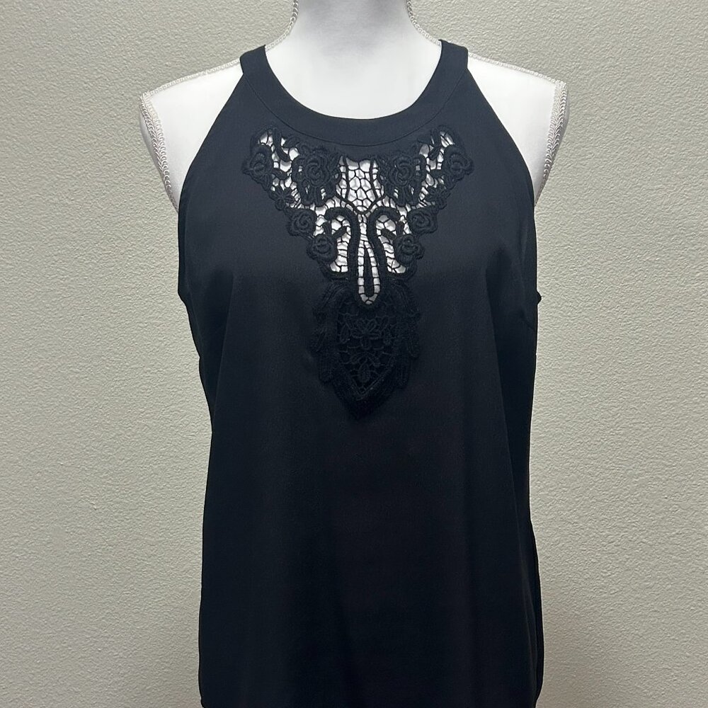 New York & Company Black Lace-Accent Sleeveless Blouse